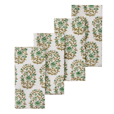 Napkins 'Mallika Fern' Hand Block Printed Cotton Set of Four by Bungalow of Denmark