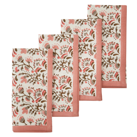 Napkins 'Marigold Rose' Hand Block Printed Cotton Set of Four by Bungalow of Denmark