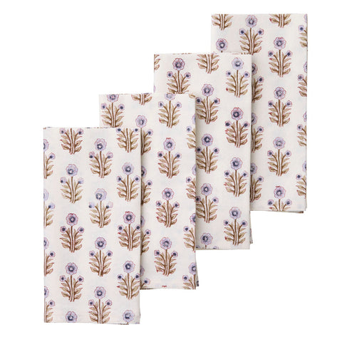 Napkins 'Maya Indigo' Hand Block Printed Cotton Set of Four by Bungalow of Denmark