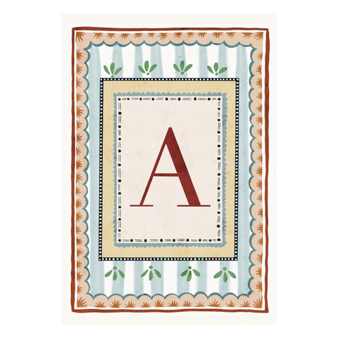 Nursery Letters A to Z - blue striped background - Print by Tilly Lock Art