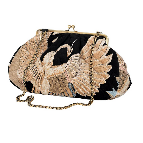 Quilted Velvet 'Crane Black' Kiss Lock Bag by One Hundred Stars