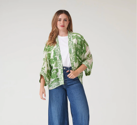 Short 'Giant Willow Green' Kimono Jacket by One Hundred Stars