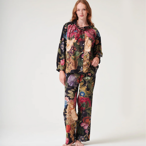 Poplin Pyjamas 'Primula Black' by One Hundred Stars