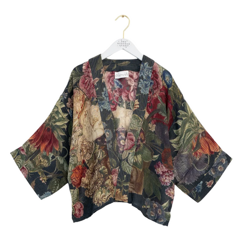 Short 'Primula Black Wool' Kimono Jacket by One Hundred Stars