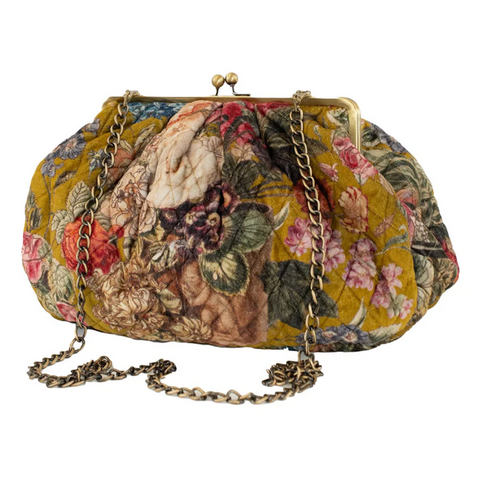 Quilted Velvet 'Primula Gold' Kiss Lock Bag by One Hundred Stars