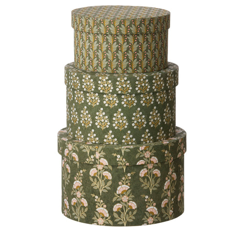 Round Box 'Calla Olive' Set of Three Stacking Boxes by Bungalow of Denmark