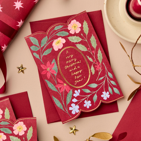 'Red Flora Merry Christmas' Greeting Card by Wanderlust