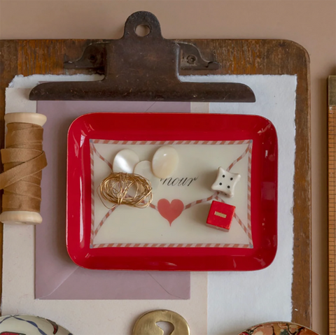 Enamel Tray 'Amour' Rectangle with Rounded Corners by Roomytown UK