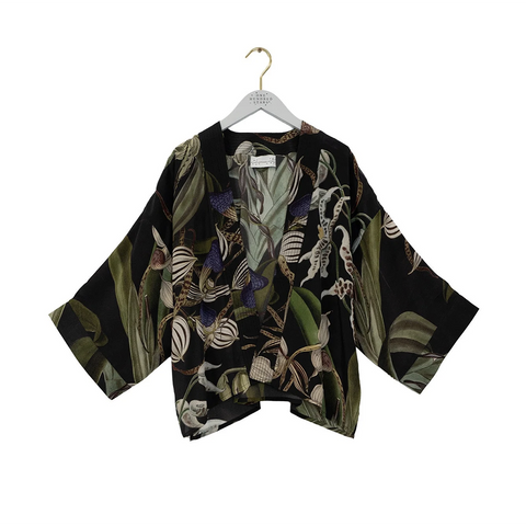 Short 'Orchid Black' Crepe Kimono Jacket by One Hundred Stars