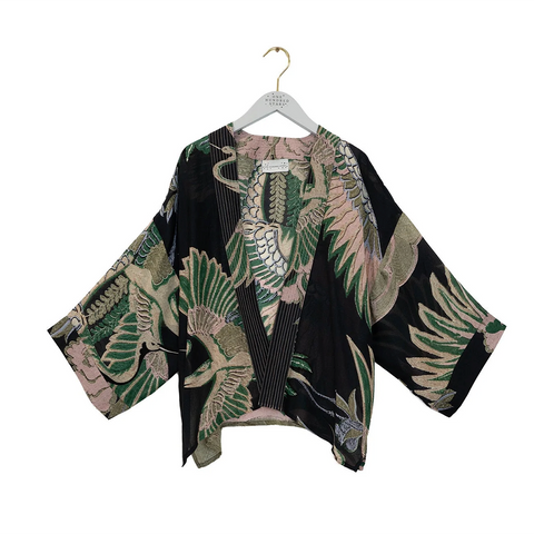 Short 'Crane Emerald' Kimono Jacket by One Hundred Stars