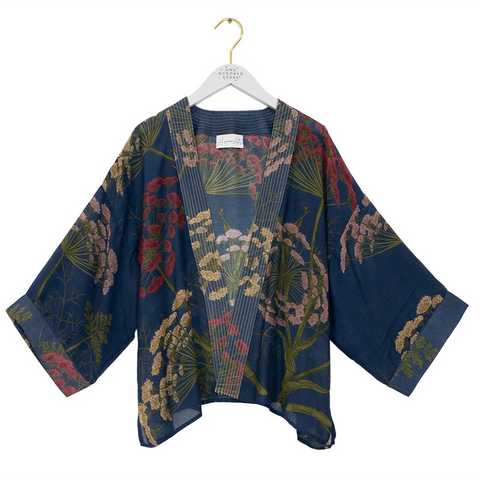 Short 'Parsley Seed Navy Wool' Kimono Jacket by One Hundred Stars