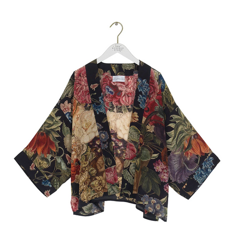 Short 'Primula Black' Crepe Kimono Jacket by One Hundred Stars