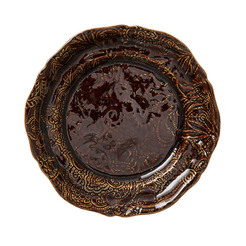 Arabesque 'Assiette' Starter Side Plate crackle glazed in 'Coffee' by Sthal of Sweden