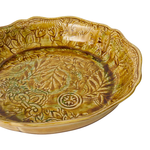 Arabesque 'Pie Dish' Fluted crackle glazed in 'Pineapple' by Sthal of Sweden