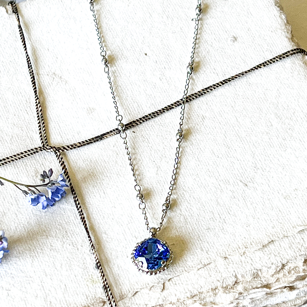 Sapphire Blue Cushion-Cut Pendant Necklace