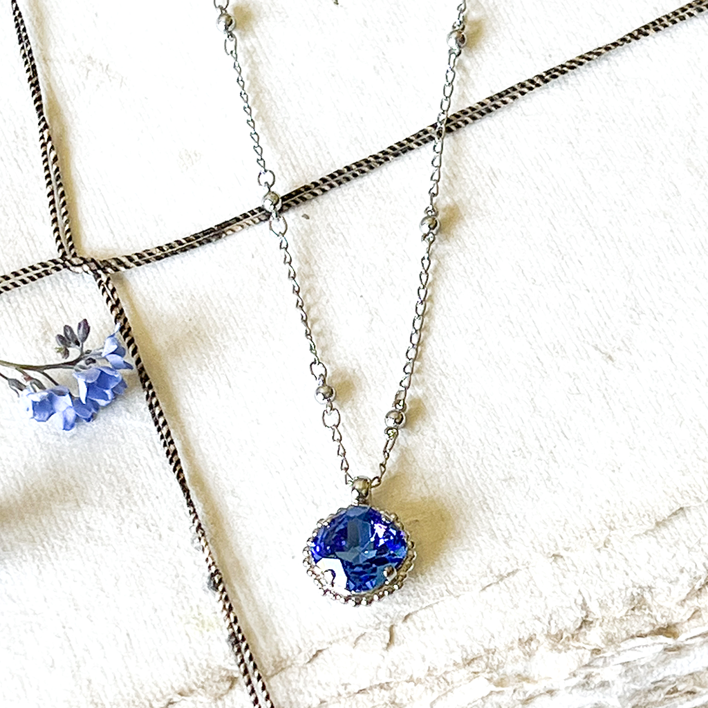 Sapphire Blue Cushion-Cut Pendant Necklace