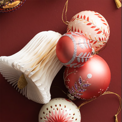 Christmas Tree Baubles 'Seraphim 8cm Peach' BOXED SET OF 4 by Bungalow of Denmark