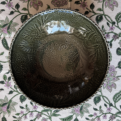 Arabesque 'Deep Dinner Plate' Bowl crackle glazed in 'Shadow' by Sthal of Sweden