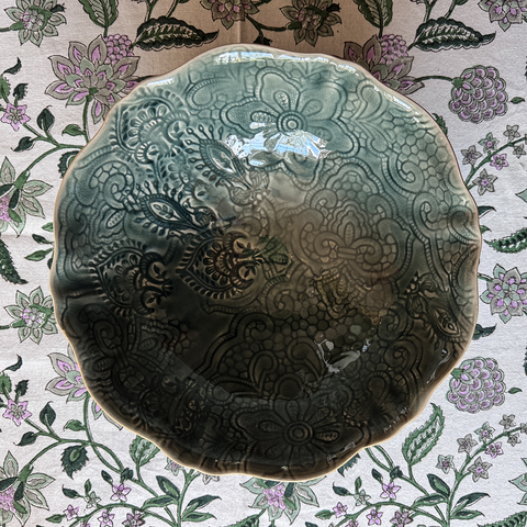 Arabesque Fluted Salad 'Bowl' crackle glazed in 'Dusk' by Sthal of Sweden