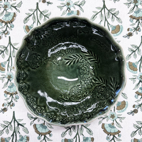 Arabesque 'Small Soup Bowl' crackle glazed in 'Shadow' by Sthal of Sweden