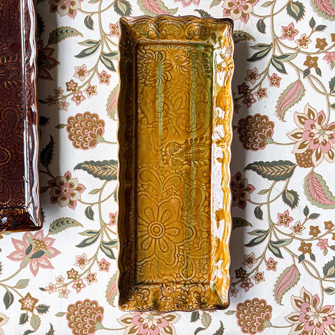 Arabesque Rectangular 'Tray Dish' Plate crackle glazed in 'Pineapple' by Sthal of Sweden