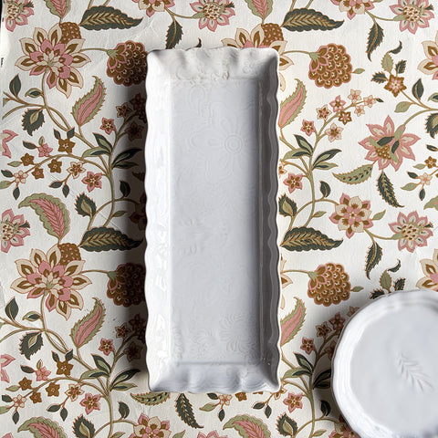 Arabesque Rectangular 'Tray Dish' Plate crackle glazed in 'White' by Sthal of Sweden