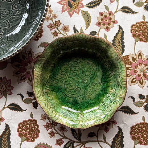 Arabesque 'Small Bowl' Fluted Flat Base crackle glazed in 'Seaweed' by Sthal of Sweden