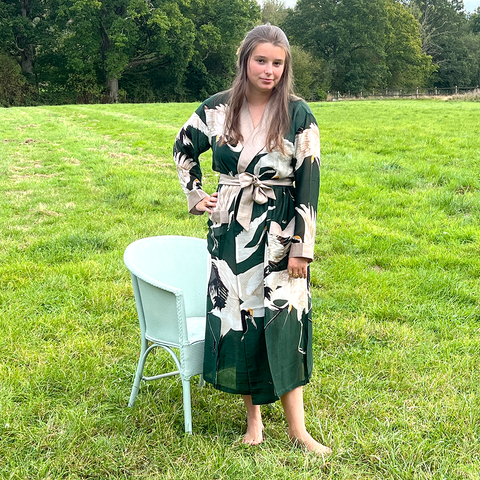 Forest Green Stork Dressing Gown by One Hundred Stars.
