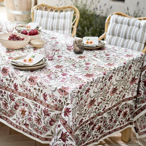 Lily Rose Hand Block Printed Tablecloth