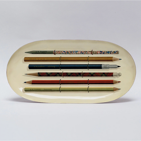 Enamel Tray 'Vintage Pencils Enamel Tray' Oval by Roomytown UK