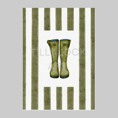 Welly Boots Green Print by Tilly Lock Art