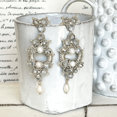 Fiori d'Arancio Pearl White & Silver Jewel Earrings.