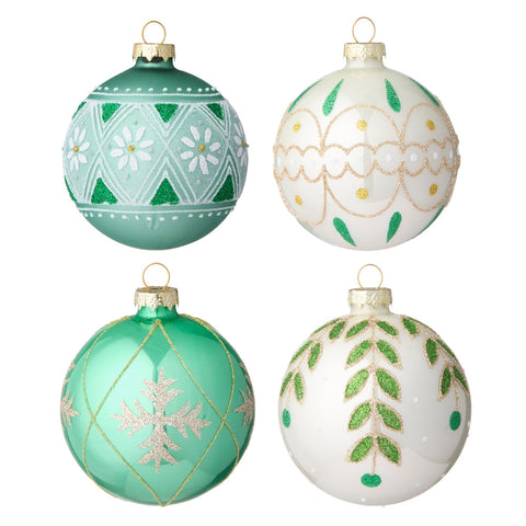 Xmas Baubles 'Seraphim 8cm Ivy' Set of Four by Bungalow of Denmark