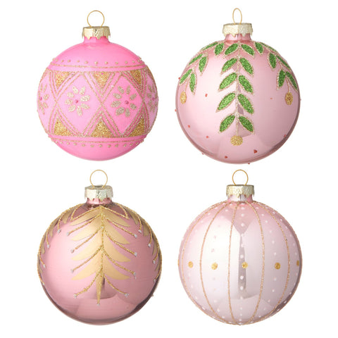 Xmas Baubles 'Seraphim 8cm Rose' Set of Four by Bungalow of Denmark