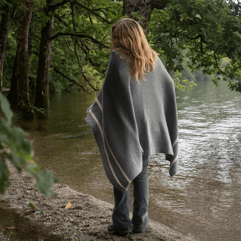 Alpaca 'Twin Stripe Throw' Charcoal Grey with White by Samantha Holmes Alpaca - Curated Living
