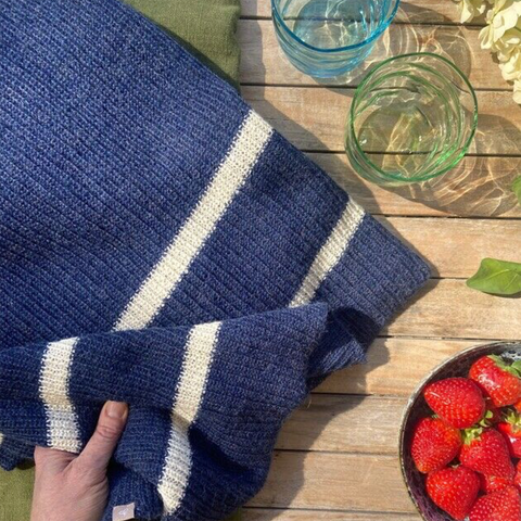 Alpaca 'Twin Stripe Throw' Indigo with White by Samantha Holmes Alpaca - Curated Living