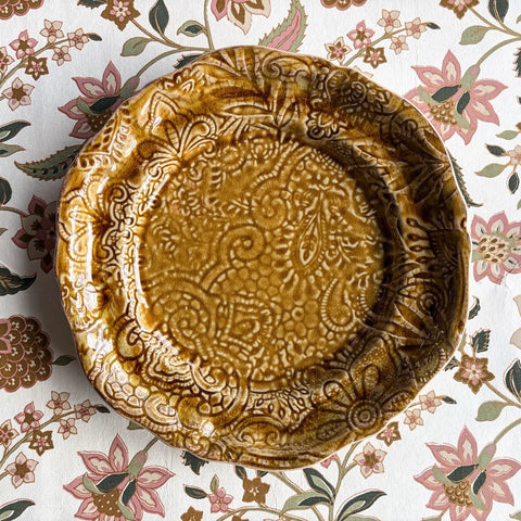 Arabesque 'Assiette' Starter Side Plate Full pattern crackle glazed in 'Pineapple' by Sthal of Sweden - Curated Living