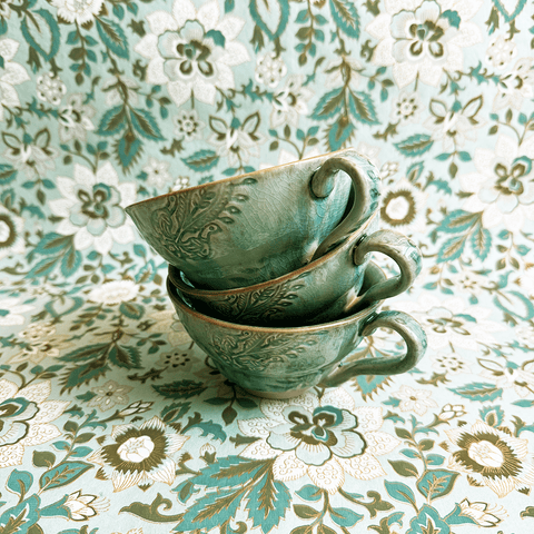 Arabesque 'Cup with Handle' crackle glazed in 'Seaweed' by Sthal of Sweden - Curated Living