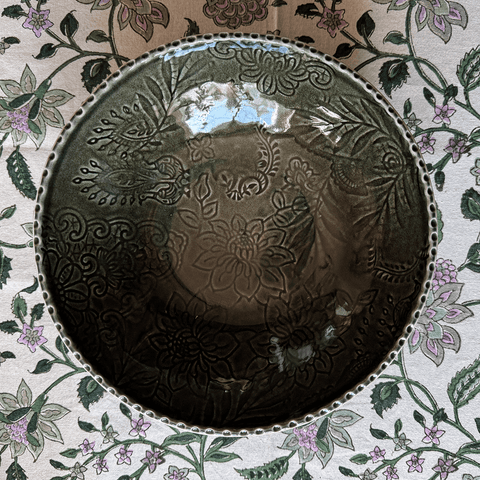 Arabesque 'Deep Dinner Plate' Bowl crackle glazed in 'Shadow' by Sthal of Sweden - Curated Living