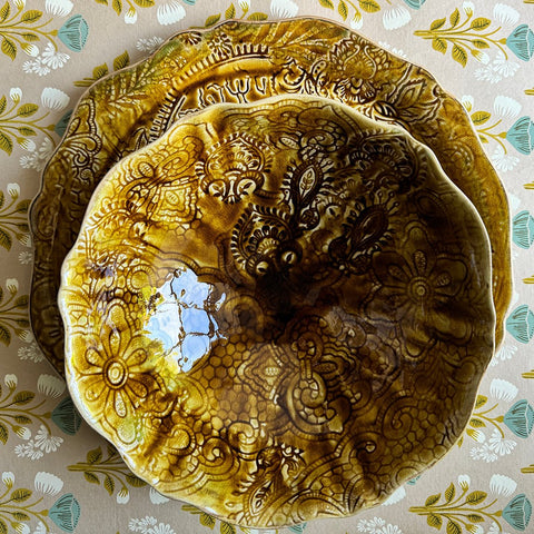 Arabesque Fluted Salad 'Bowl' crackle glazed in 'Pineapple' by Sthal of Sweden - Curated Living