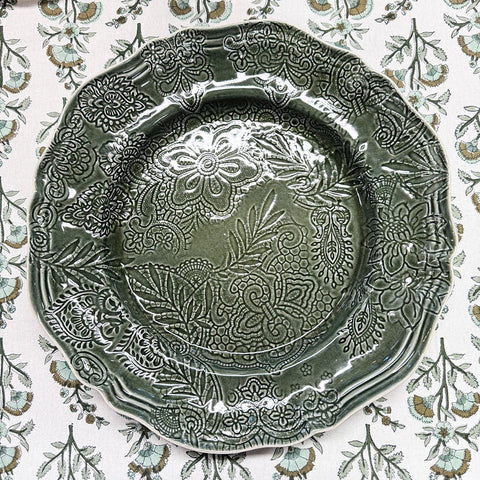Arabesque 'Large Round Dish' Serving Plate crackle glazed in 'Shadow' by Sthal of Sweden - Curated Living