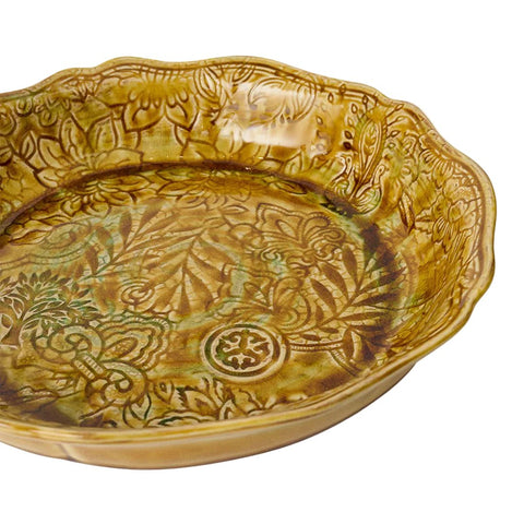 Arabesque 'Pie Dish' Fluted crackle glazed in 'Pineapple' by Sthal of Sweden - Curated Living