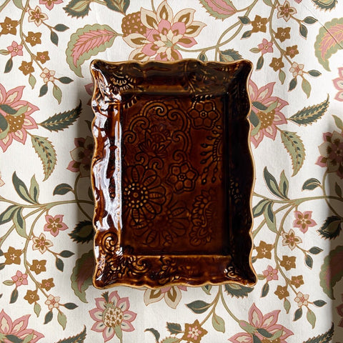 Arabesque Rectangular 'Appetiser Plate' crackle glazed in 'Coffee' by Sthal of Sweden - Curated Living