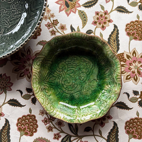 Arabesque 'Small Bowl' Fluted Flat Base crackle glazed in 'Seaweed' by Sthal of Sweden - Curated Living