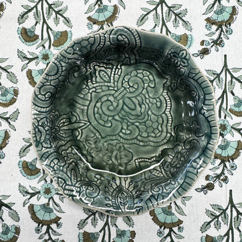Arabesque 'Small Bowl' Fluted Flat Base Full Pattern crackle glazed in 'Dusk' by Sthal of Sweden - Curated Living