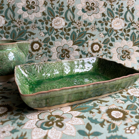 Arabesque 'Small Gratin Dish' crackle glazed in 'Seaweed' by Sthal of Sweden - Curated Living