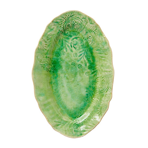 Arabesque 'Small Oval Dish' crackle glazed in 'Seaweed' by Sthal of Sweden - Curated Living