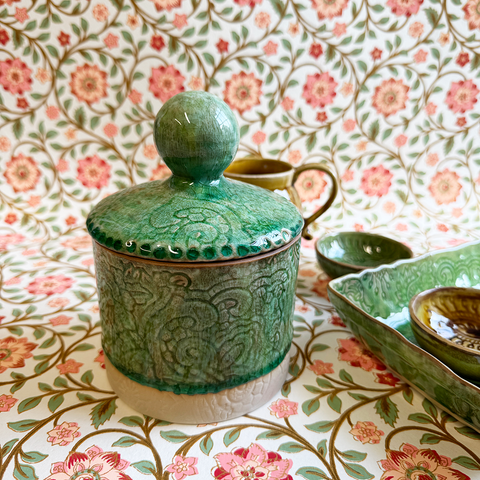 Arabesque 'Tea Caddy' crackle glazed in 'Seaweed' by Sthal of Sweden - Curated Living