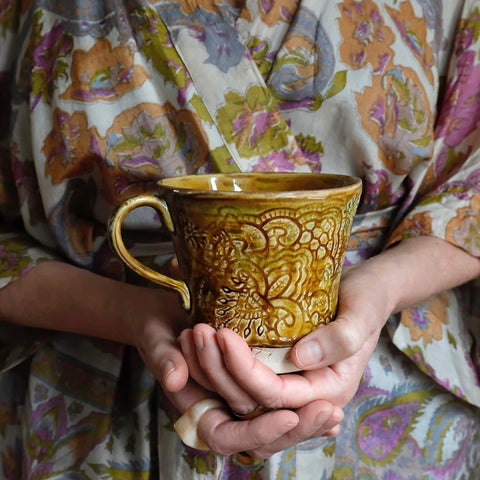 Arabesque 'Tea Mug' crackle glazed in 'Pineapple' by Sthal of Sweden - Curated Living