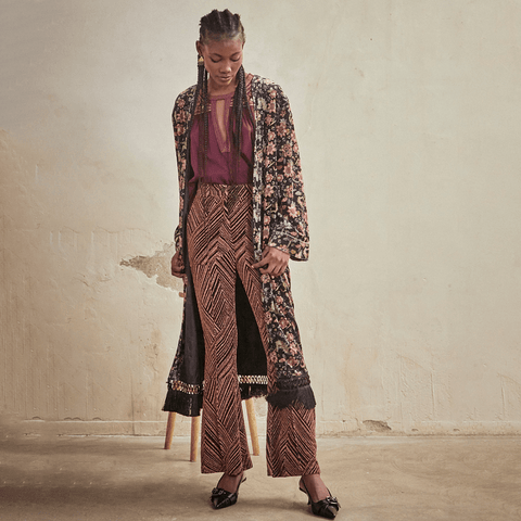 Black 'Bahari' Long Velvet Kimono by NKN Nekane - Curated Living